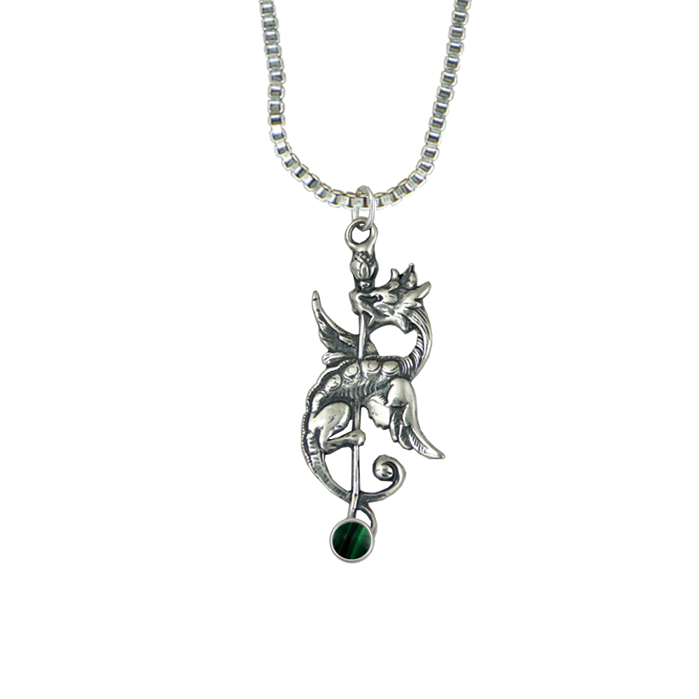 Sterling Silver Royal Dragon Pendant With Malachite